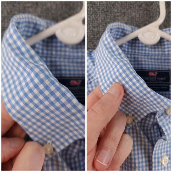 Vineyard Vines Check Whale Button-Down Large Cotton Blue Casual Long Sleeve Men - Picture 15 of 16